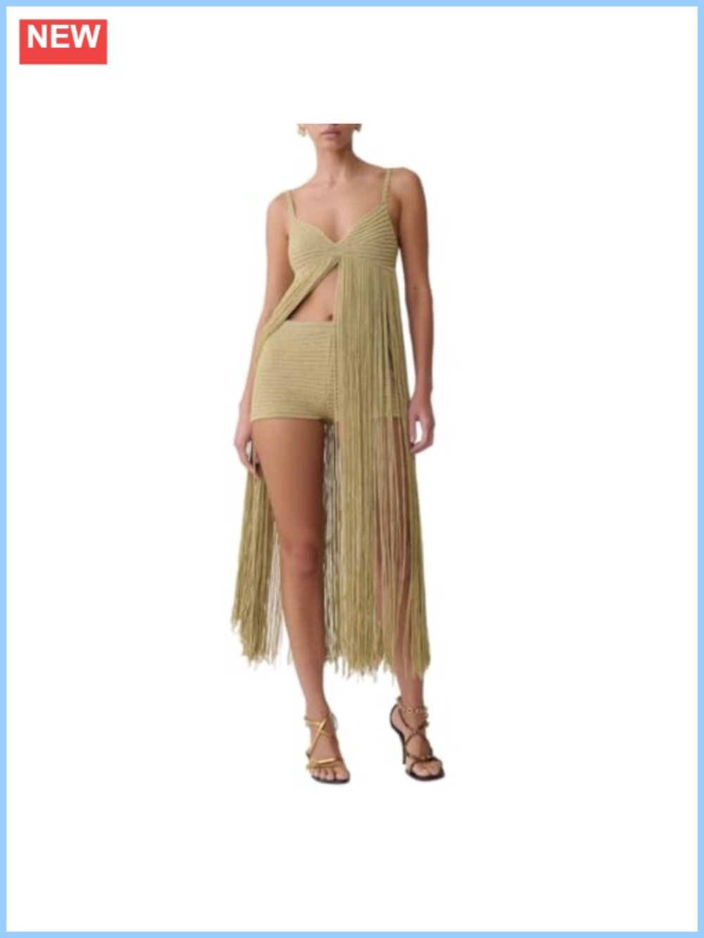 Crochet Fringe Sleeveless Cami Top High Waist Knit Shorts 2 Piece Boho Beach Set
